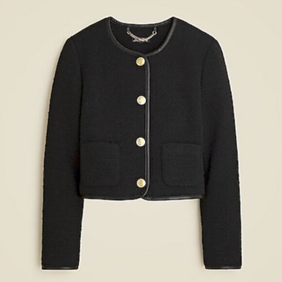 J. Crew Jackets & Blazers - J Crew Tweed Lady Jacket with Leather Trim